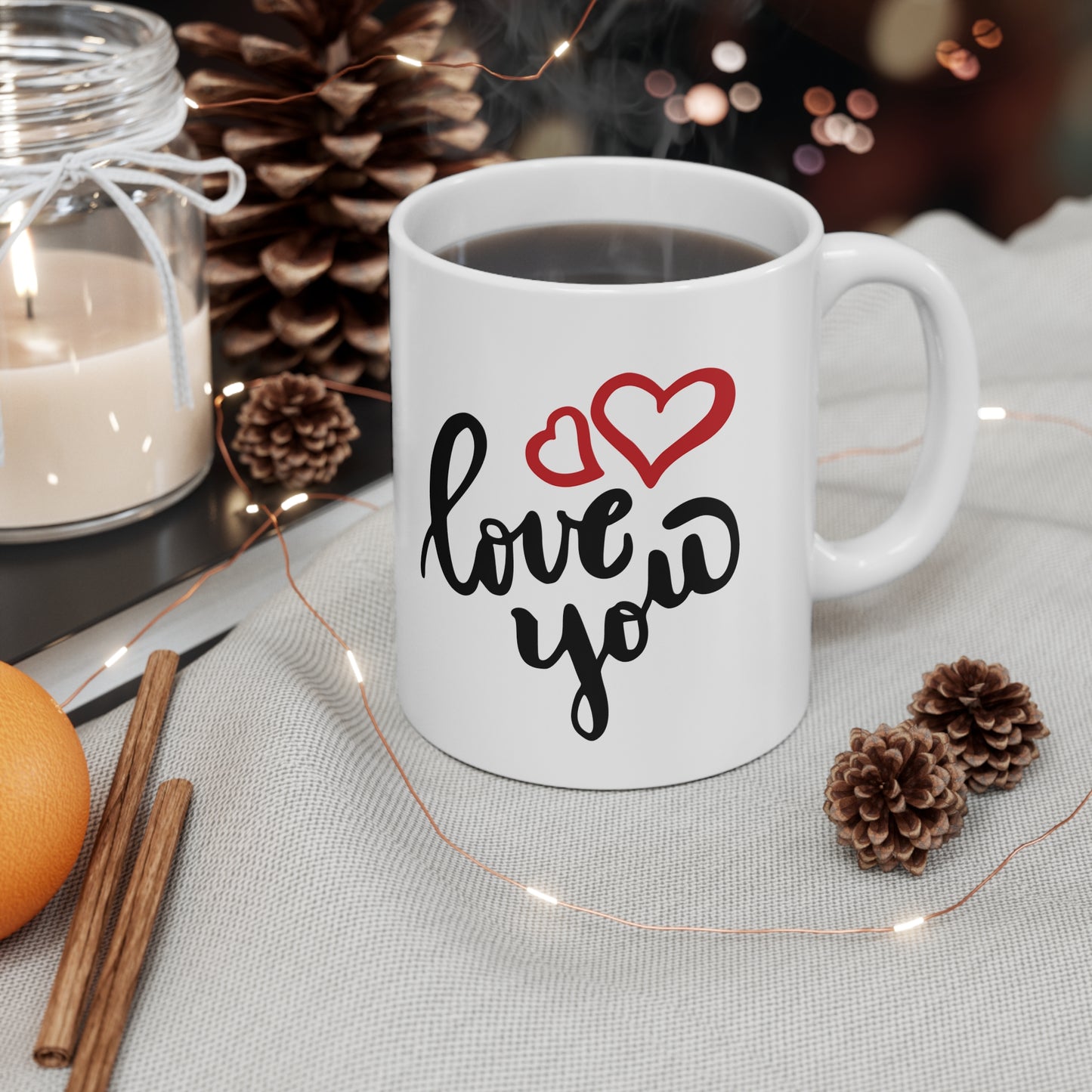 Couple's Hand with Loe You Printed Ceramic Mugs, 11oz