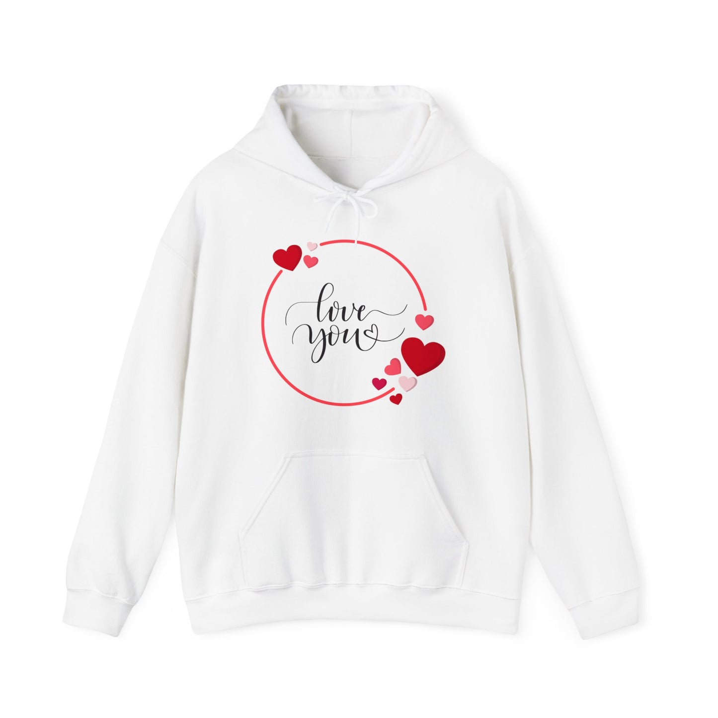 Love You with Hearts Printed Unisex Heavy Blend™ Hooded Sweatshirt, For Him & Her