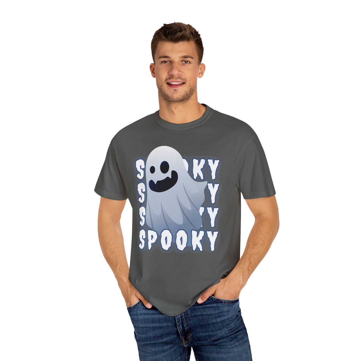 Spooky Stack Tee - Unisex Garment-Dyed T-shirt with Smiling Ghosts