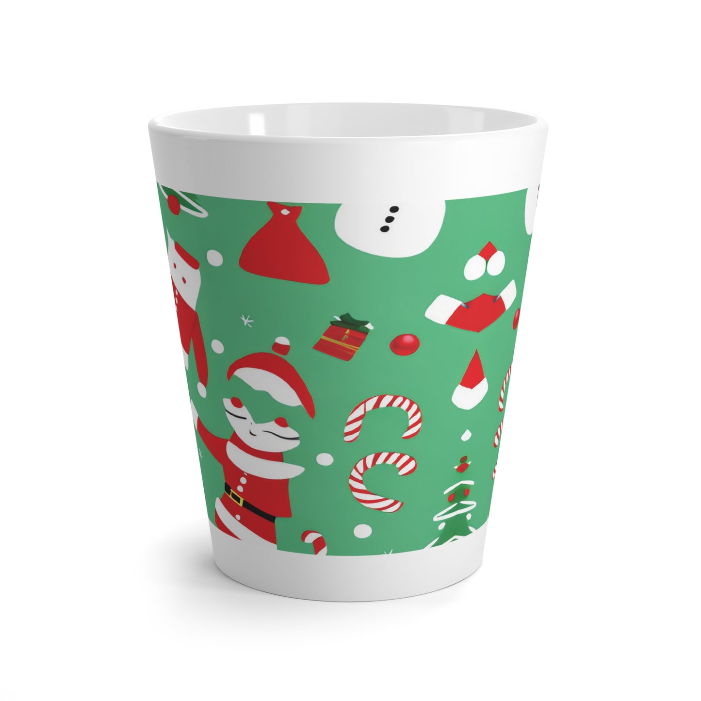 Latte Mug – Green Christmas Design with Santa, Candy Canes & Snowflakes – Festive Gift for Latte Lovers