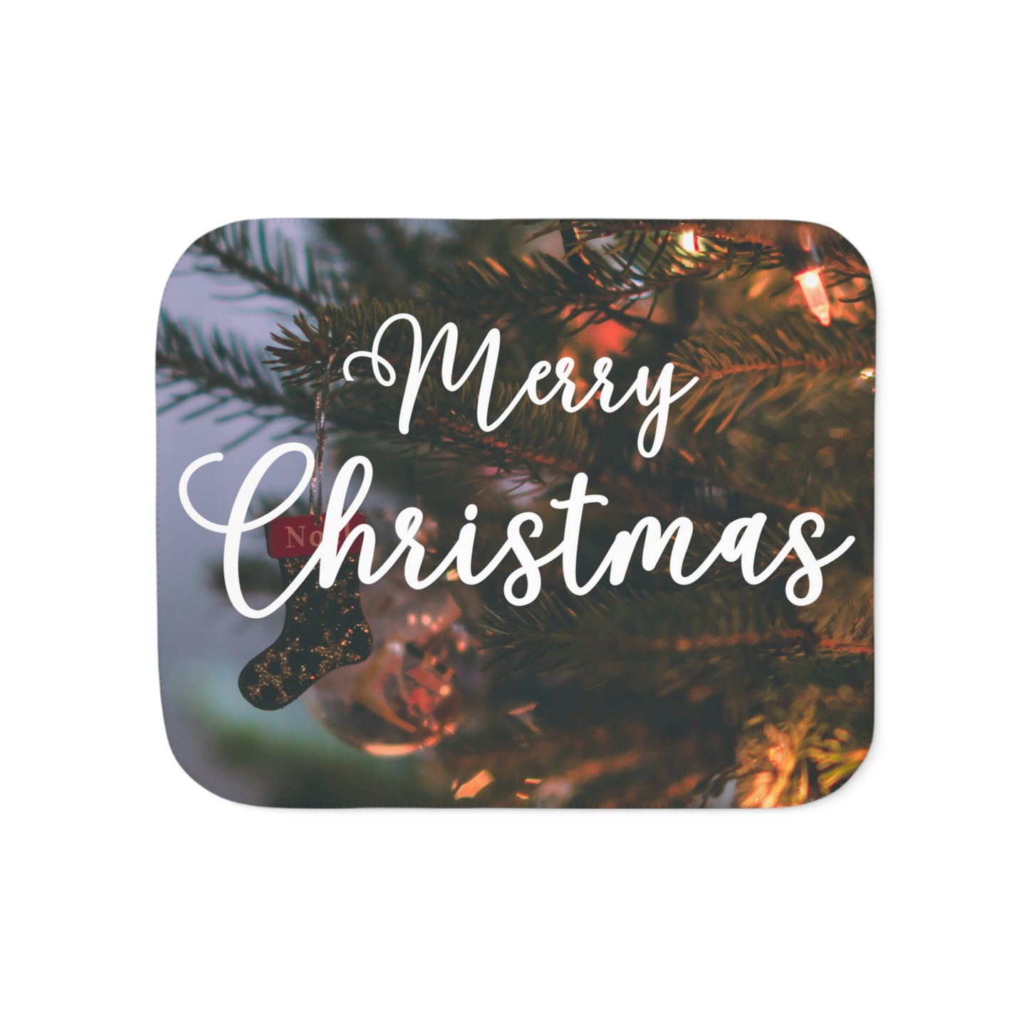 Merry Christams with Ornaments Printed Sherpa Blanket