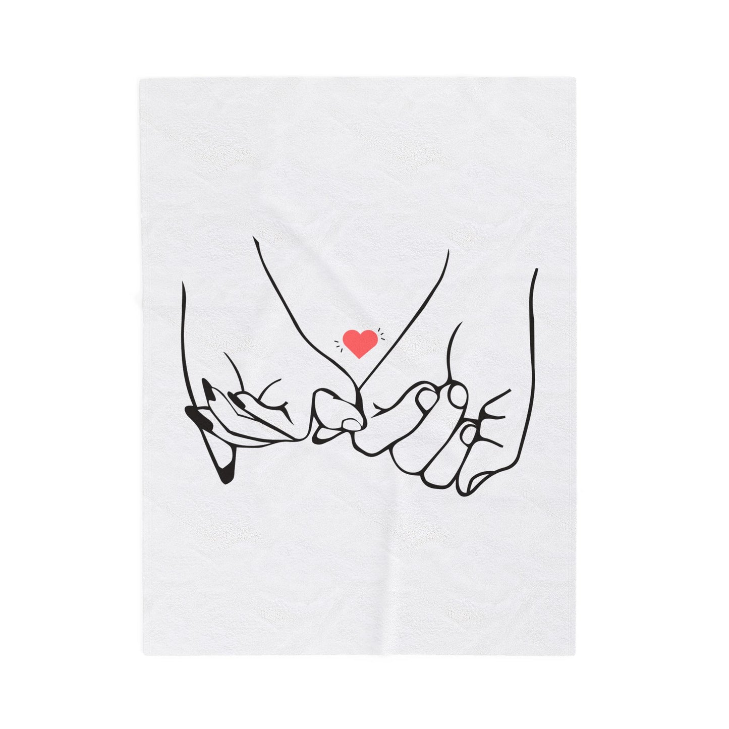 Couple's Hand with Heart Printed Velveteen Plush Blanket