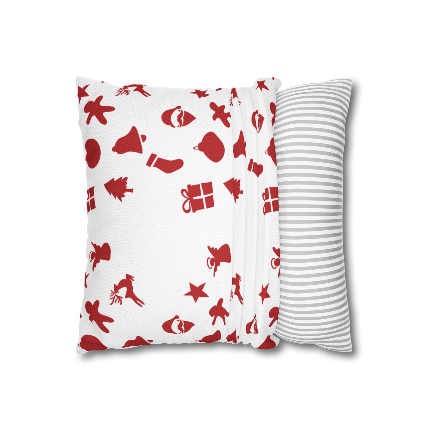 Red & White Christmas Throw Pillow - Holiday Icons Cushion Cover - Santa, Reindeer & Gingerbread Decorative Pillow - Festive Winter Home Decor