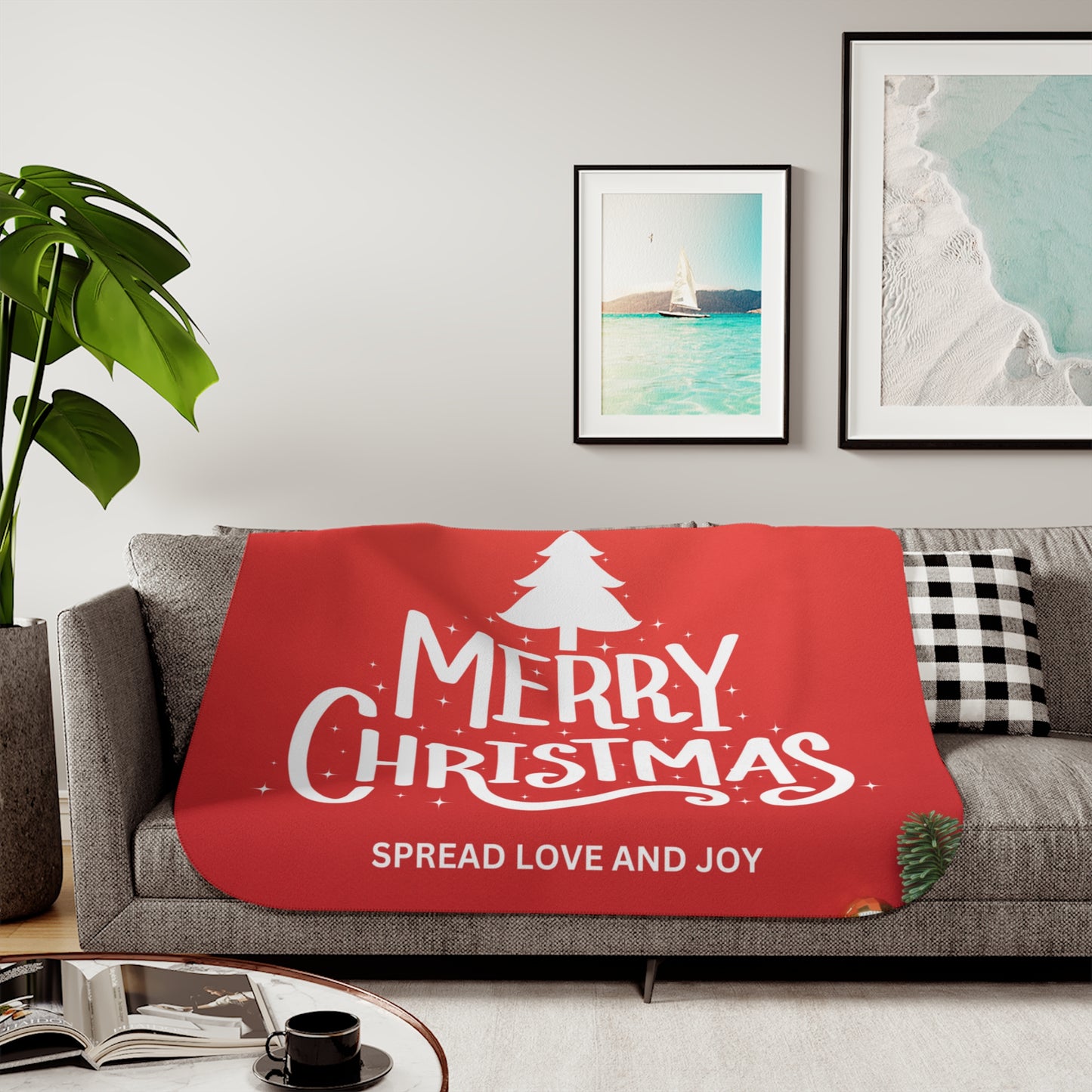 Merry Christmas, Spread Love and Joy Printed Sherpa Blanket
