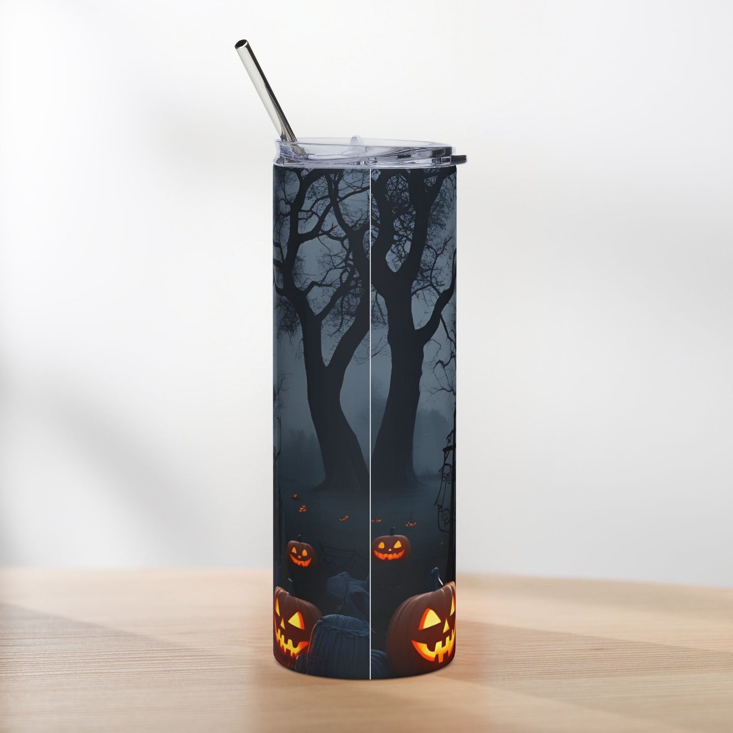 Moonlit Haunted House Halloween Tumbler – Glowing Pumpkins & Spooky Path