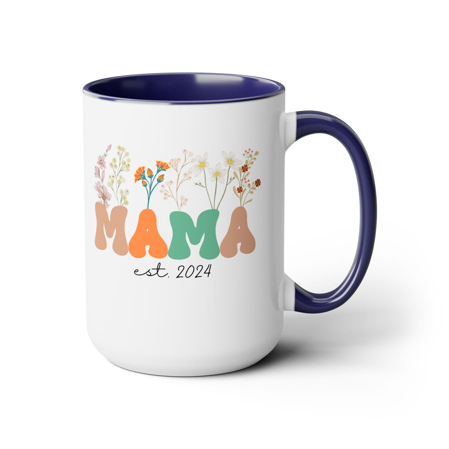 Mama est. Ceramic Coffee Mug – Boho Floral Personalized Mom Gift, 15oz