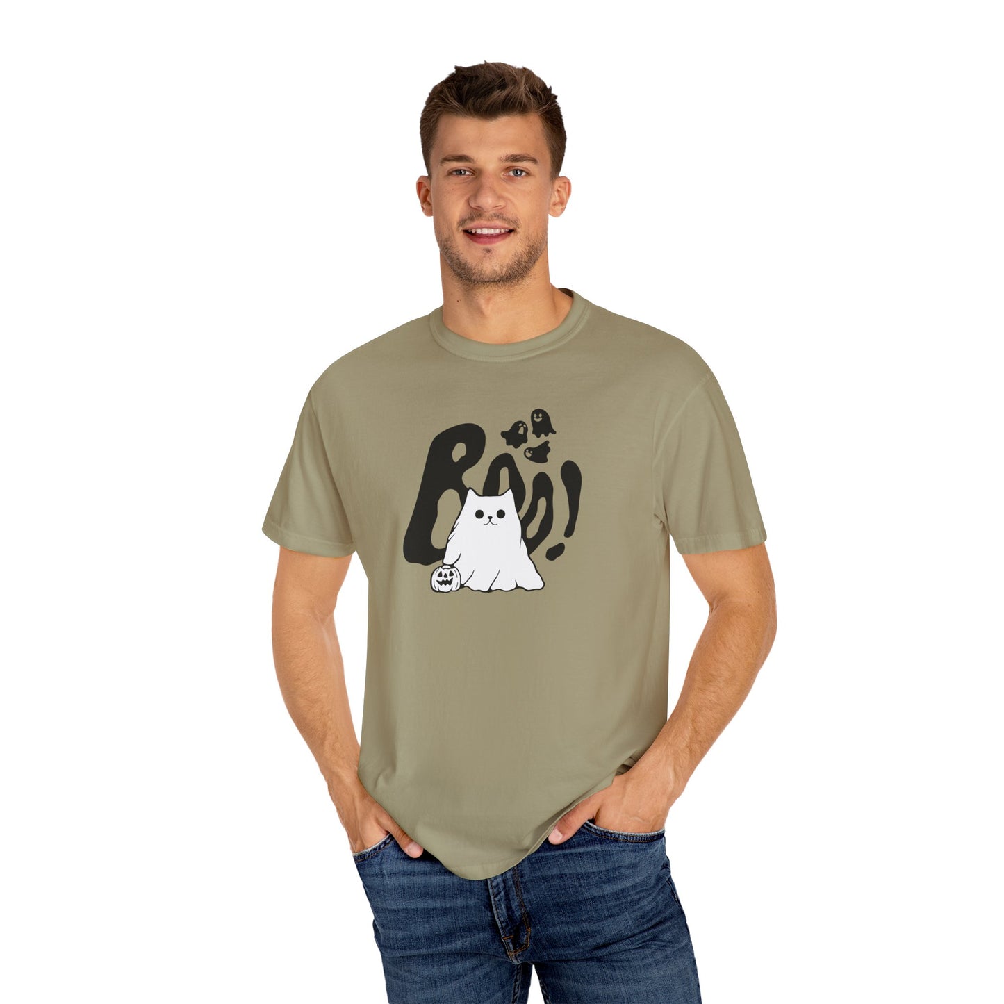 BOO Ghost Cat T-shirt– Pumpkin Purrfection for Halloween