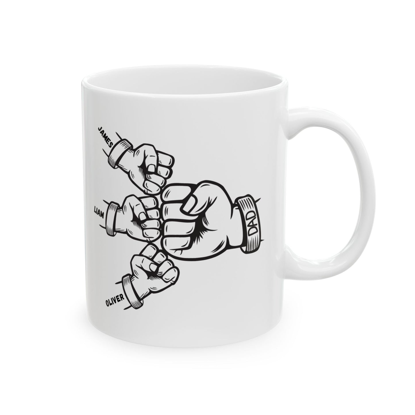 Dad Fist Bump Ceramic Coffee Mug – Personalized Children Names, Father’s Day Gift, 11oz & 15oz