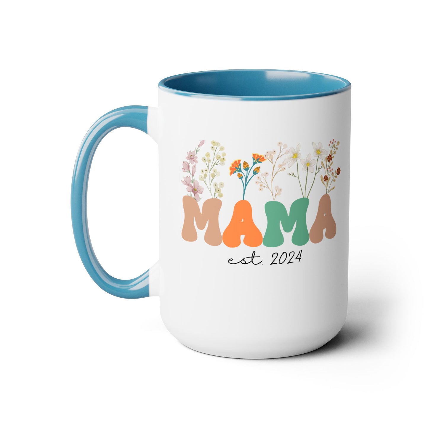 Mama est. Ceramic Coffee Mug – Boho Floral Personalized Mom Gift, 15oz