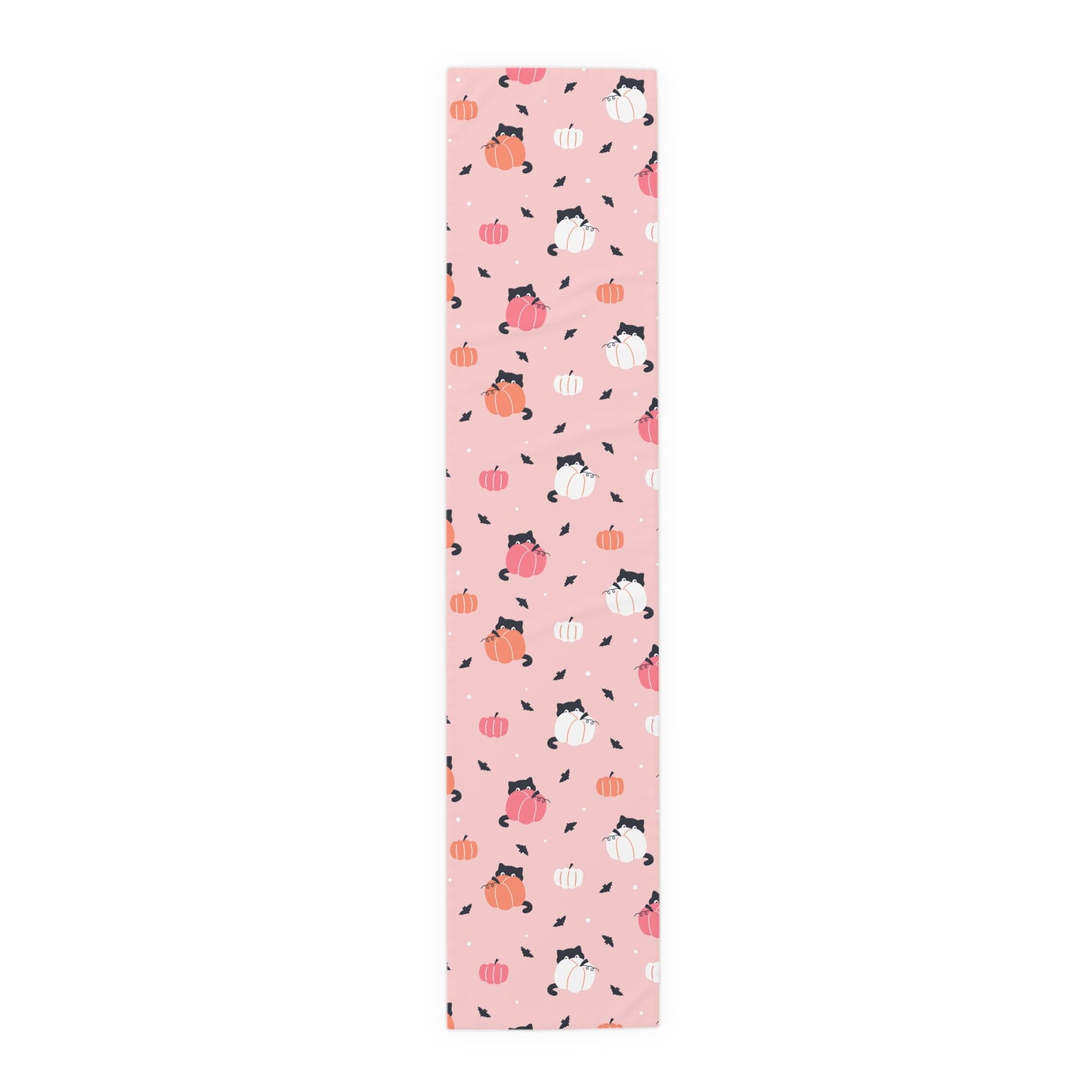 Pink Pumpkin & Cat Table Runner – Whimsical Halloween Dining Decor