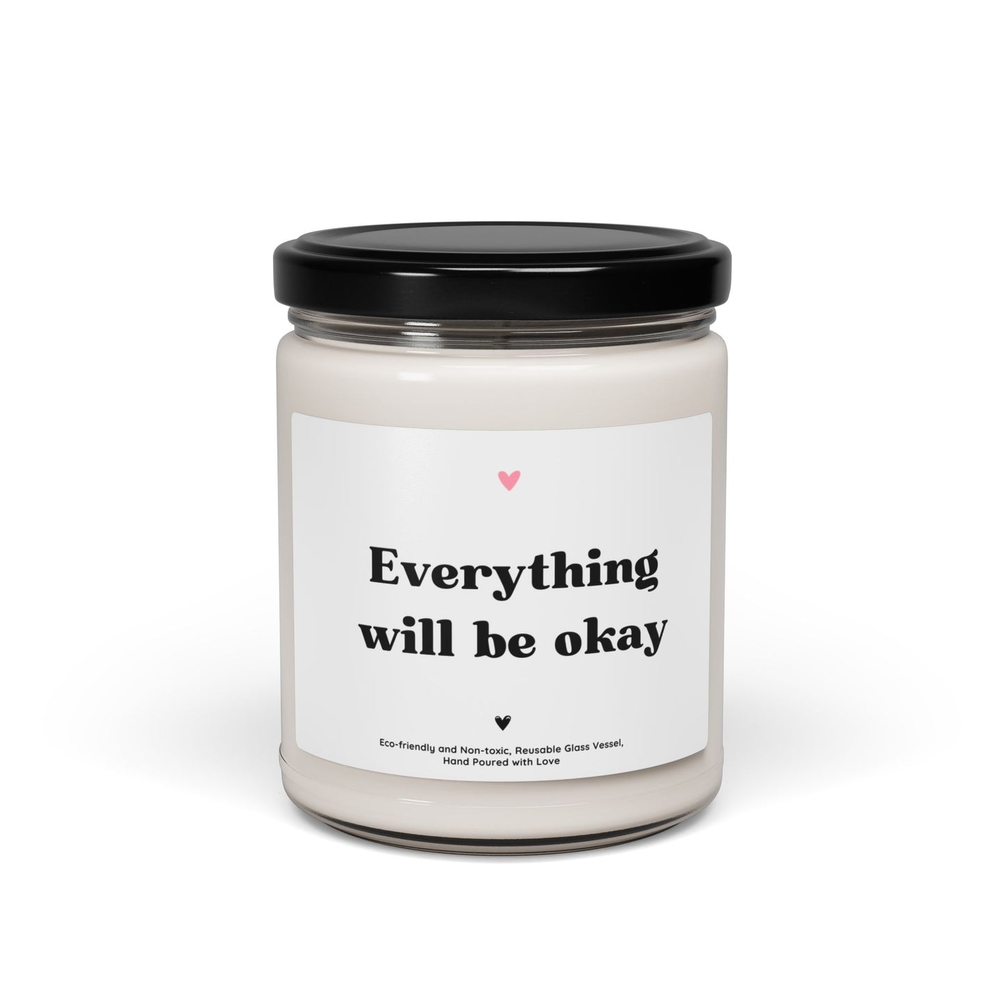Inspirational Soy Candle – “Everything Will Be Okay” Motivational Gift Candle, Relaxing Scented Jar Candle 9oz