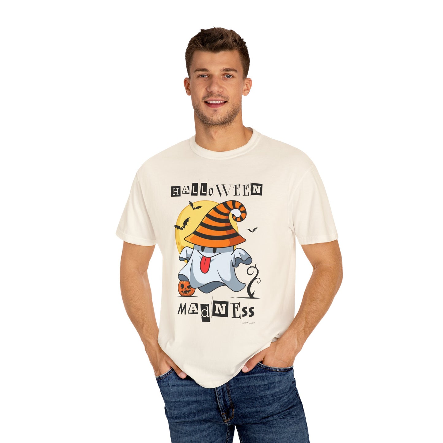 Halloween Madness Tee – Ghostly Grins Under Witchy Skies!