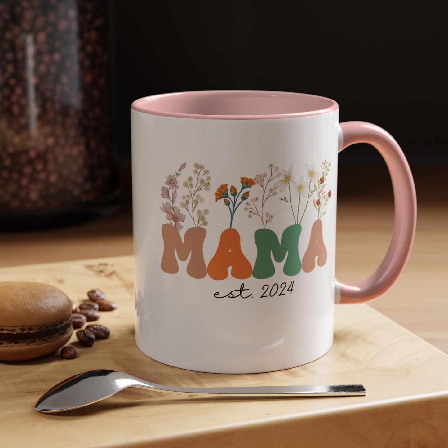 Mama est. Ceramic Coffee Mug – Boho Floral Personalized Mom Gift, 11oz