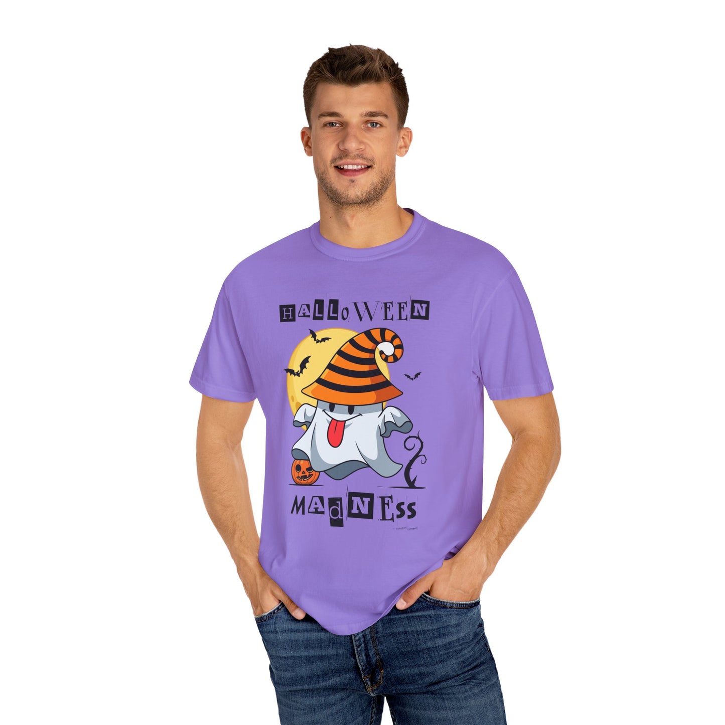 Halloween Madness Tee – Ghostly Grins Under Witchy Skies!
