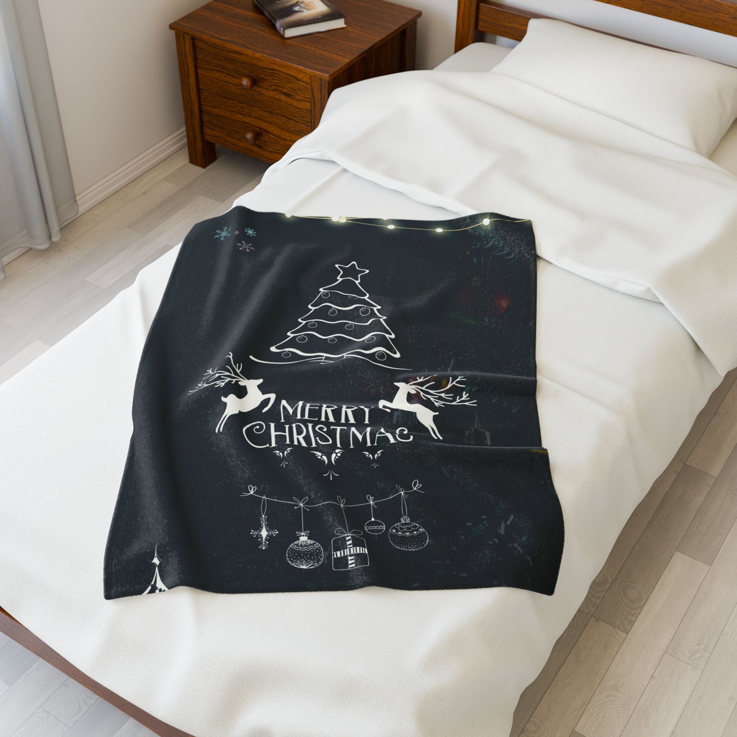 Merry Christmas in Blank Printed Velveteen Plush Blanket