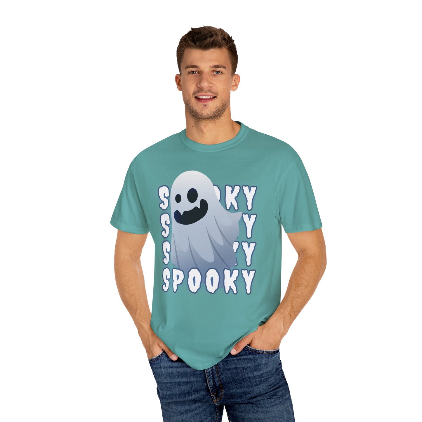 Spooky Stack Tee - Unisex Garment-Dyed T-shirt with Smiling Ghosts