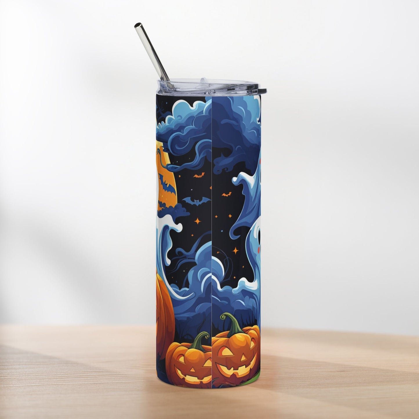 Cartoon Ghost & Pumpkin Halloween Tumbler – Festive Spooky Fun