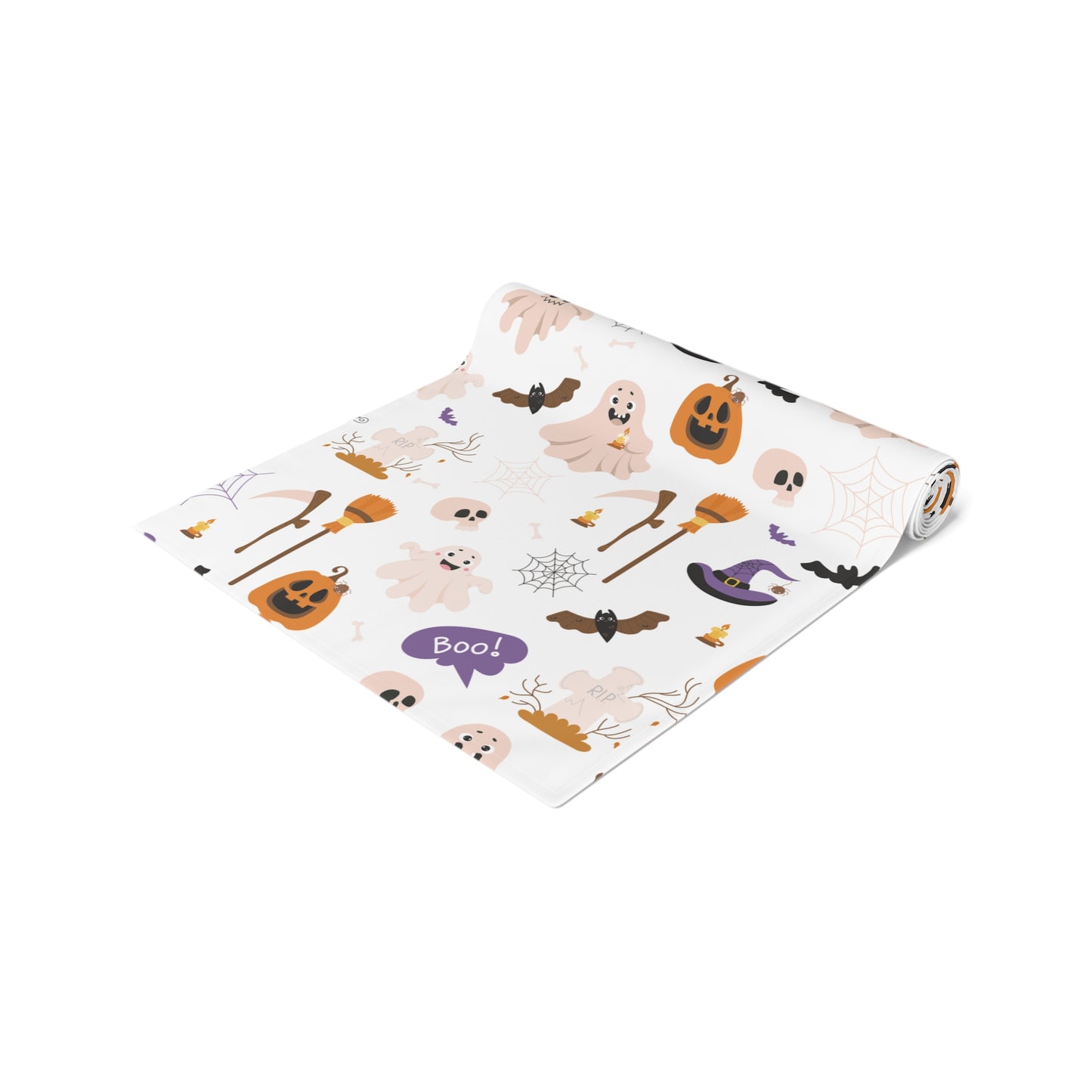 Halloween Icons & Boo! Table Runner – Festive Spooky Trick-or-Treat Decor