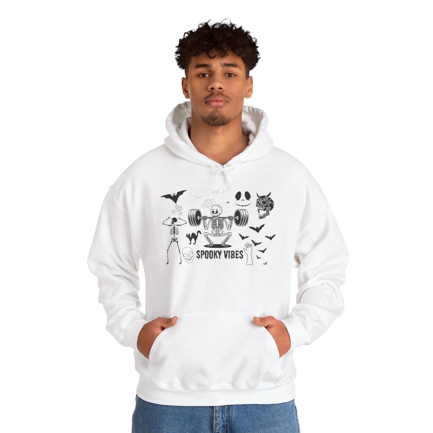 Spooky Vibes Skeleton Hoodie – Fun Halloween Gym-Themed Sweatshirt