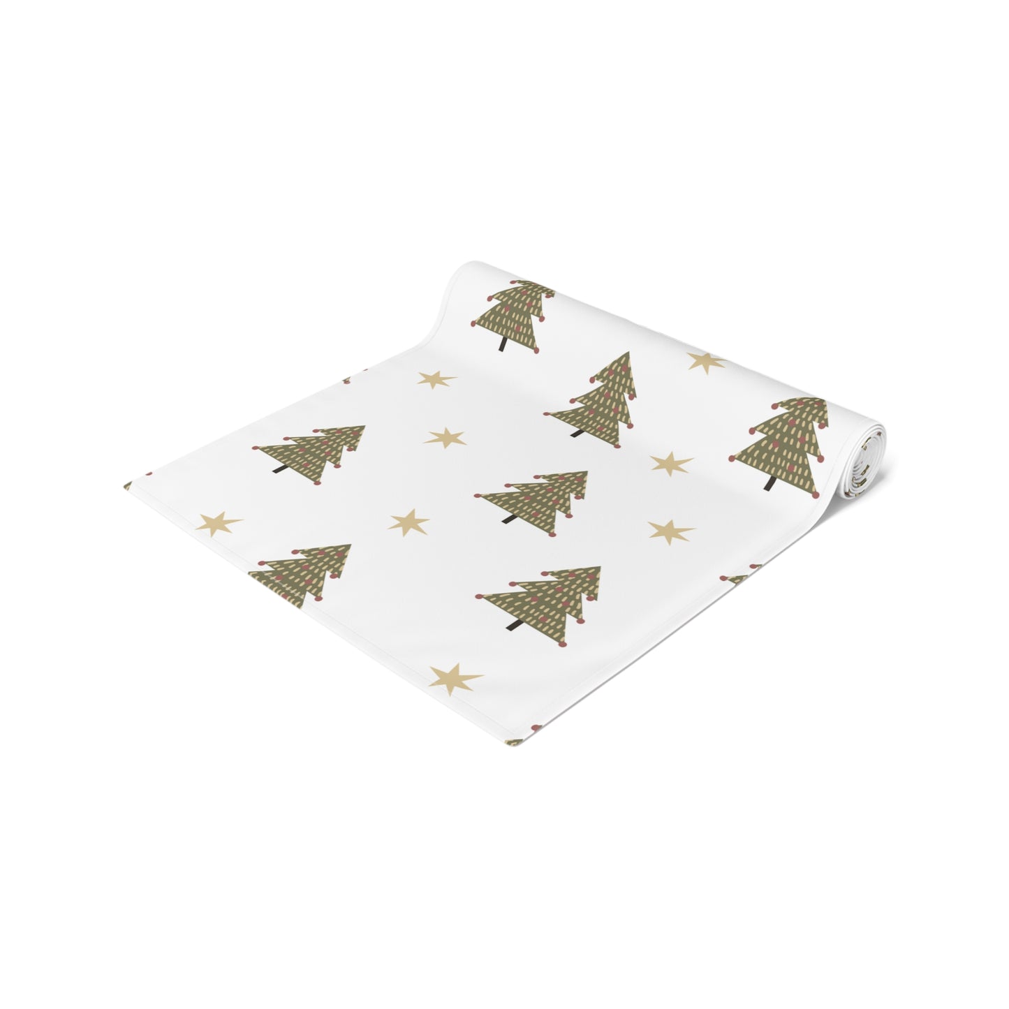 Christmas Tree & Star Table Runner – Festive Green & Gold Holiday Decor
