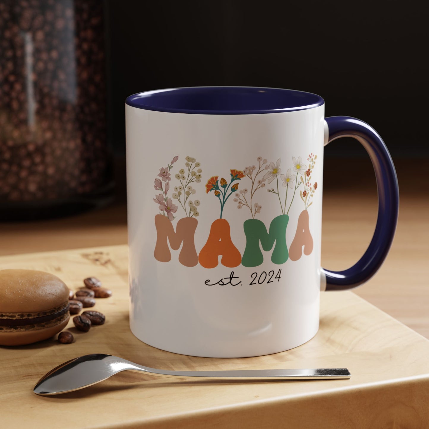 Mama est. Ceramic Coffee Mug – Boho Floral Personalized Mom Gift, 11oz