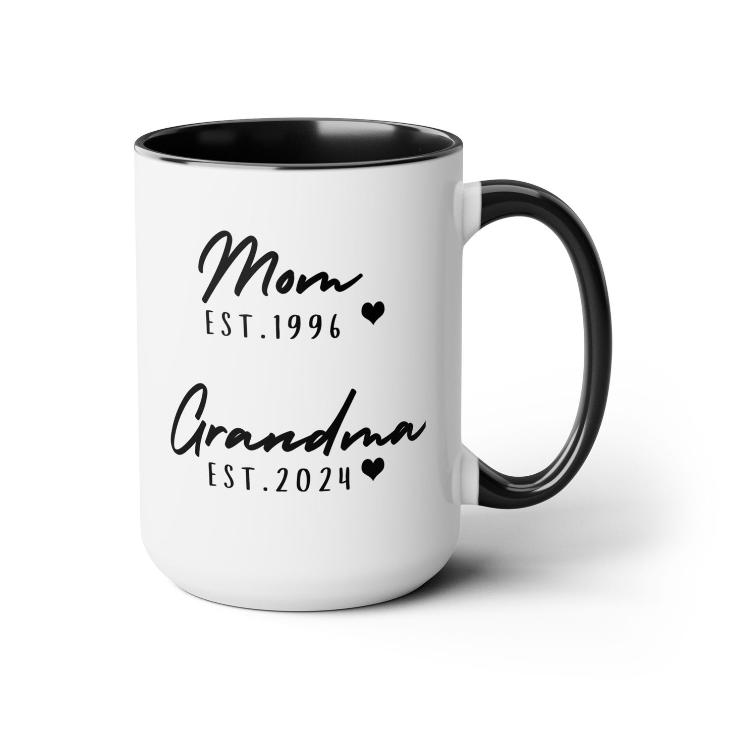 Mom & Grandma EST. 15oz Ceramic Coffee Mug – Sentimental Personalized Gift