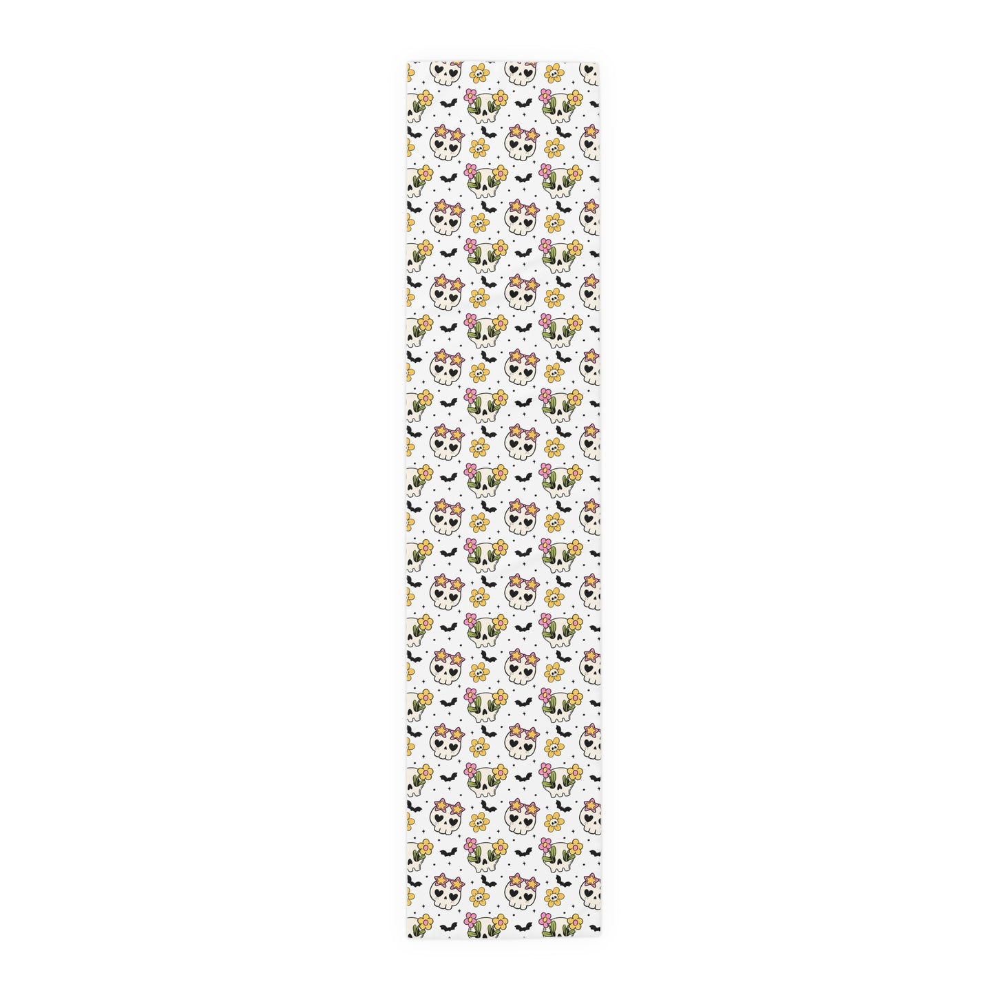 Floral Skull Pattern Table Runner – Pastel Whimsical Halloween Decor