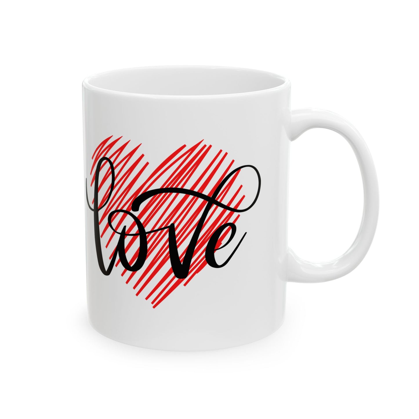 Ceramic Coffee Mug with Heart and Love Script Design, 11oz