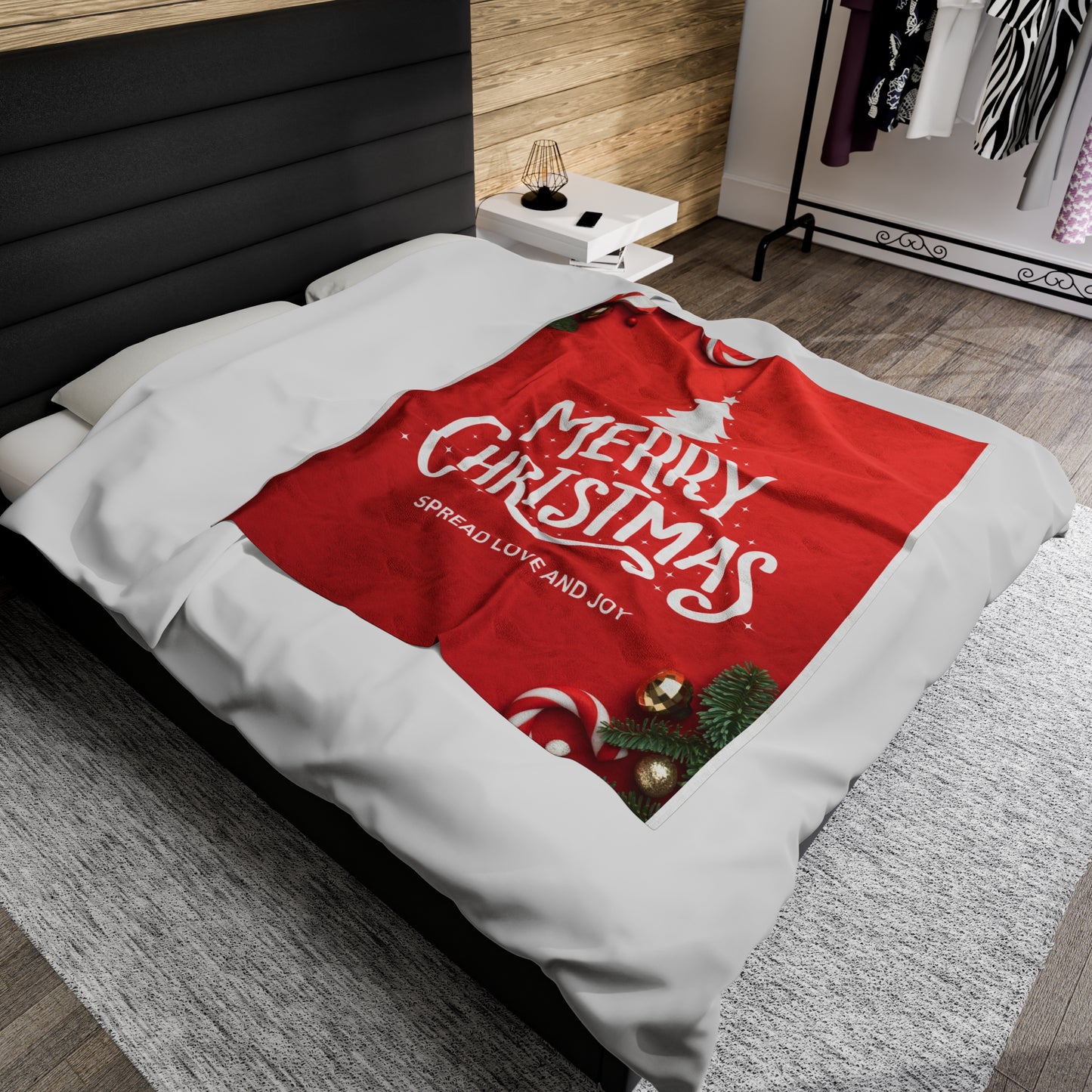 Merry Christmas with Spread Love and Joy Printed Velveteen Plsuh Blanket