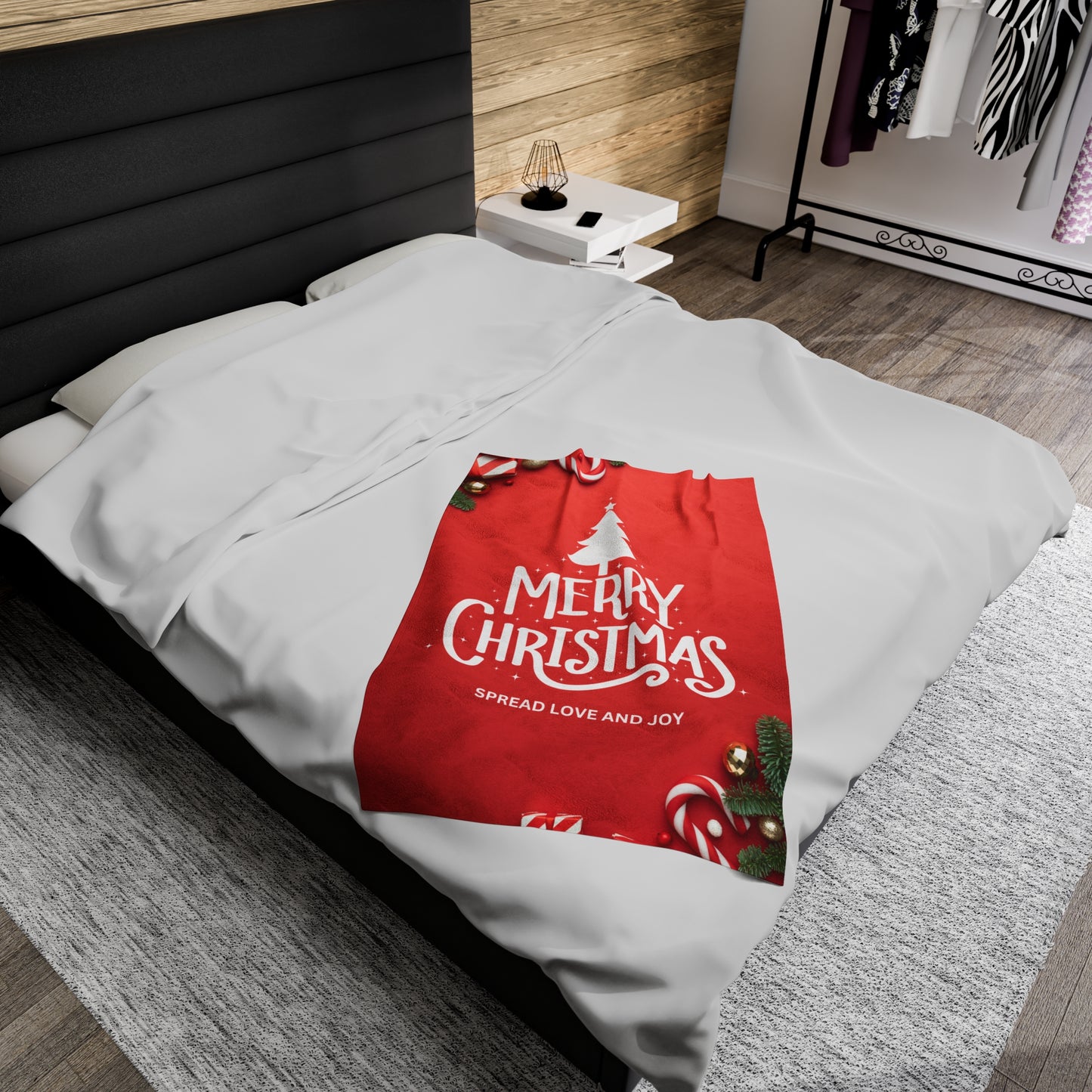 Merry Christmas with Spread Love and Joy Printed Velveteen Plsuh Blanket