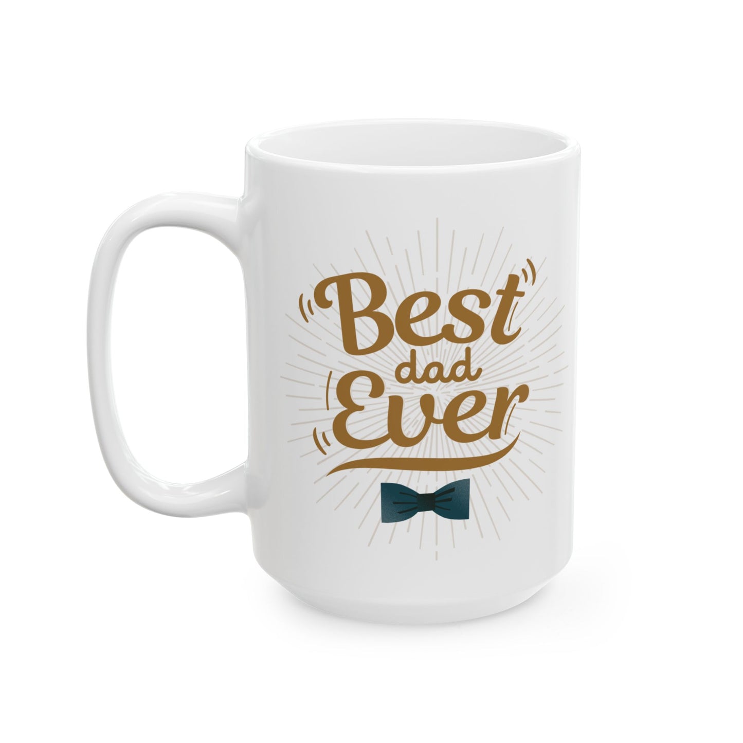 Best Dad Ever Mug – Elegant Sunburst Coffee Cup with Blue Bow Tie Design, 11oz & 15oz