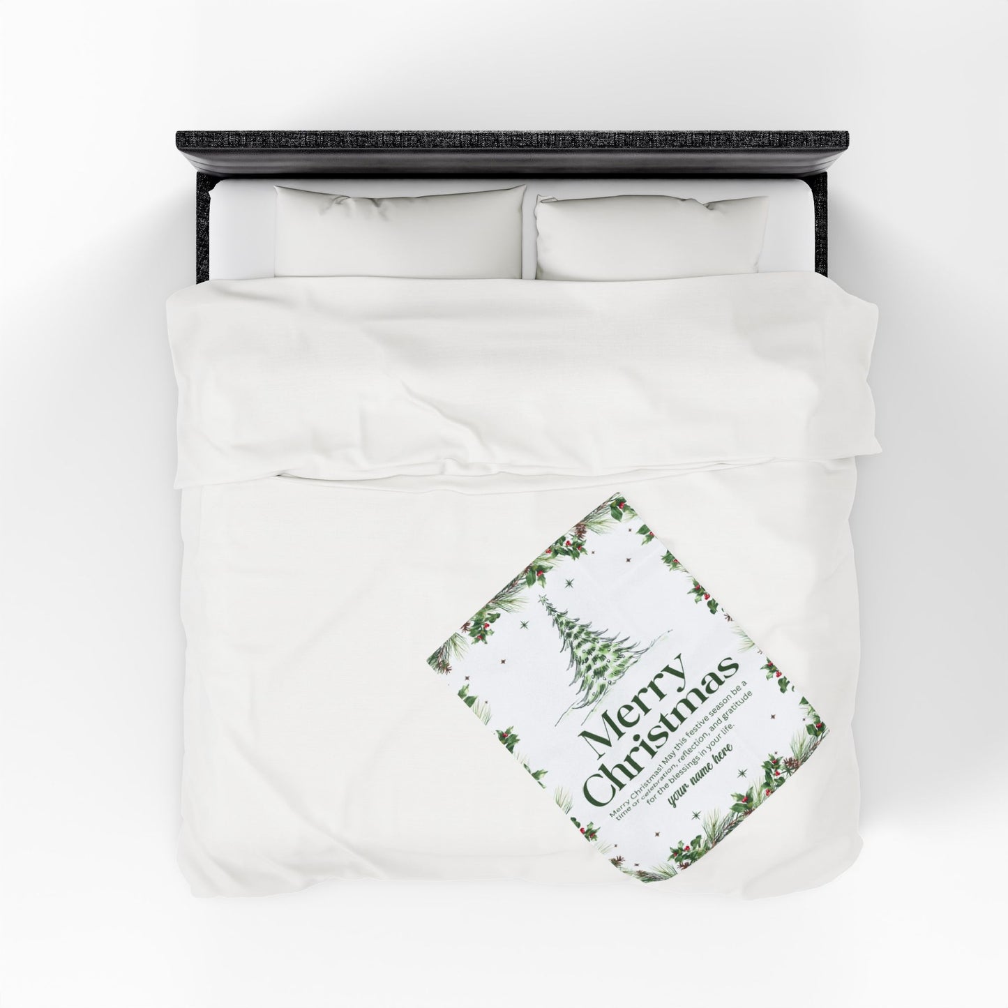 Personalized White Christmas Tree Blanket – Festive Holiday Throw with Heartfelt Message
