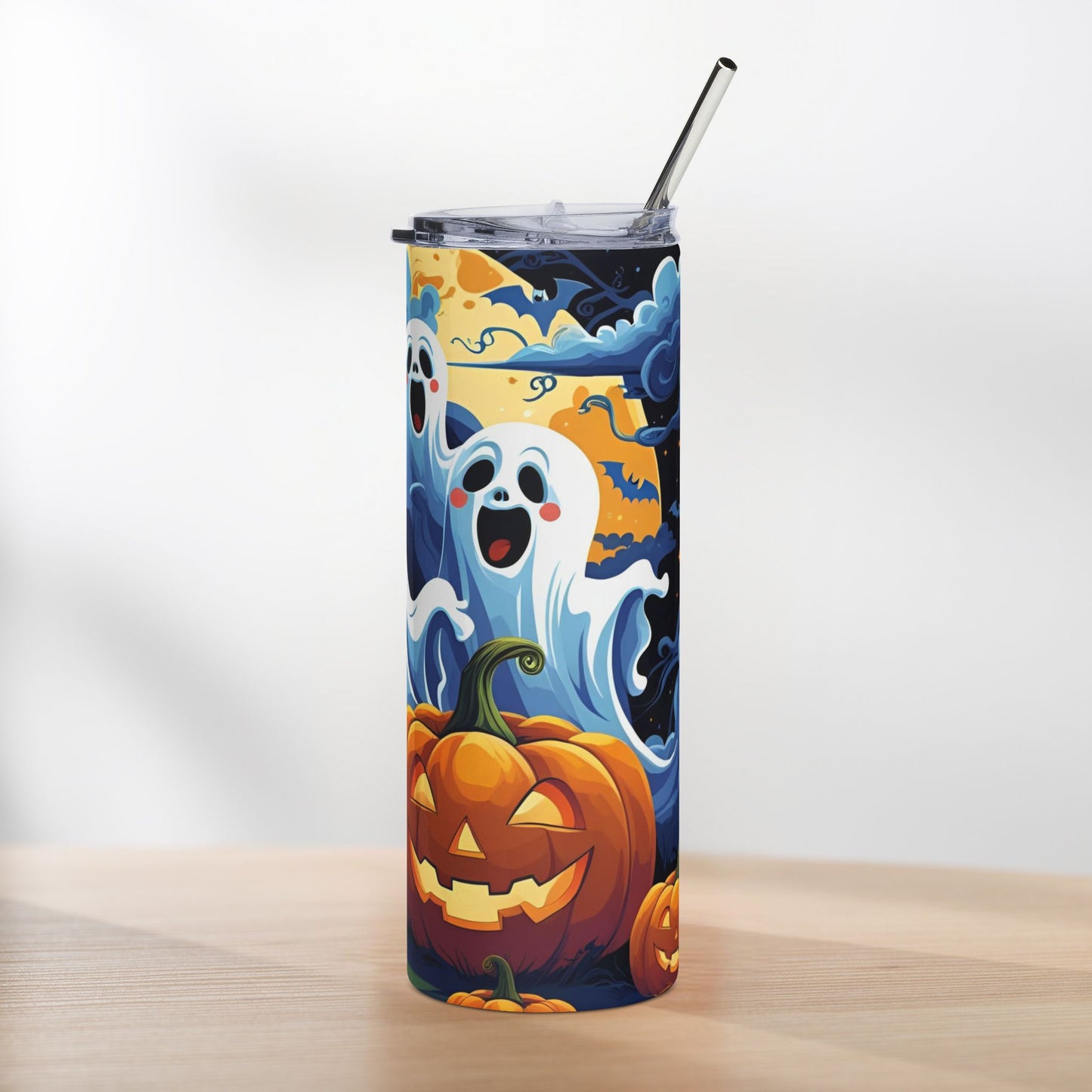 Cartoon Ghost & Pumpkin Halloween Tumbler – Festive Spooky Fun