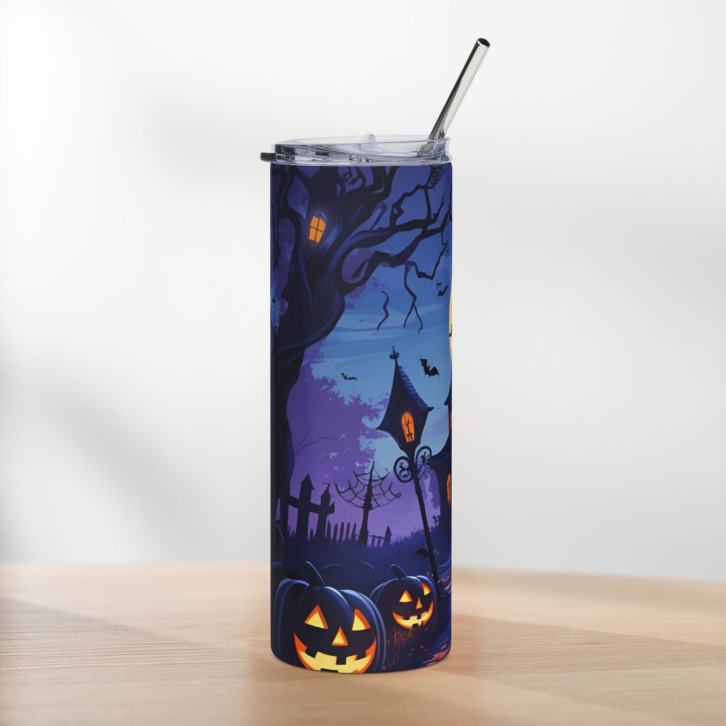 Haunted House Halloween Tumbler – Moonlit Path & Pumpkin Glow