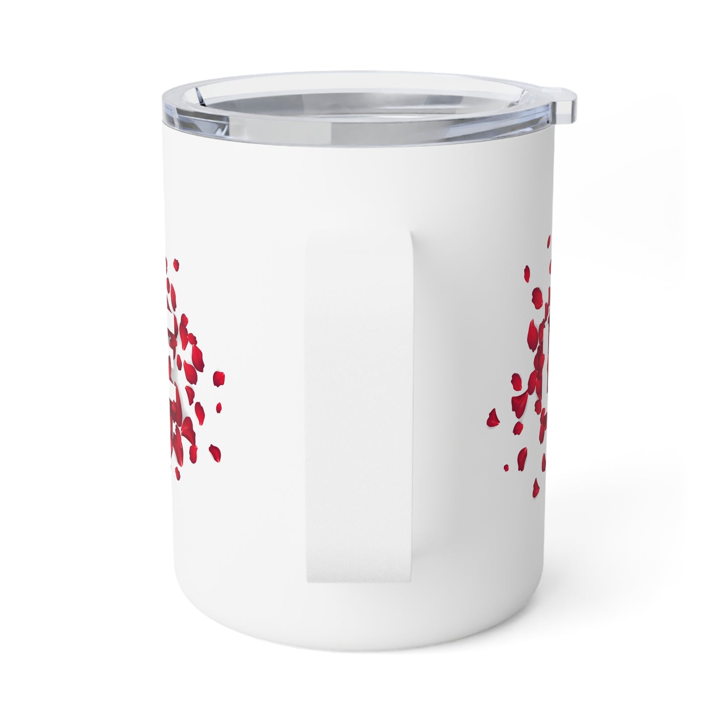 Romantic Travel Mug with “LOVE” and Rose Petals – 10oz Stainless Steel, Acrylic Lid
