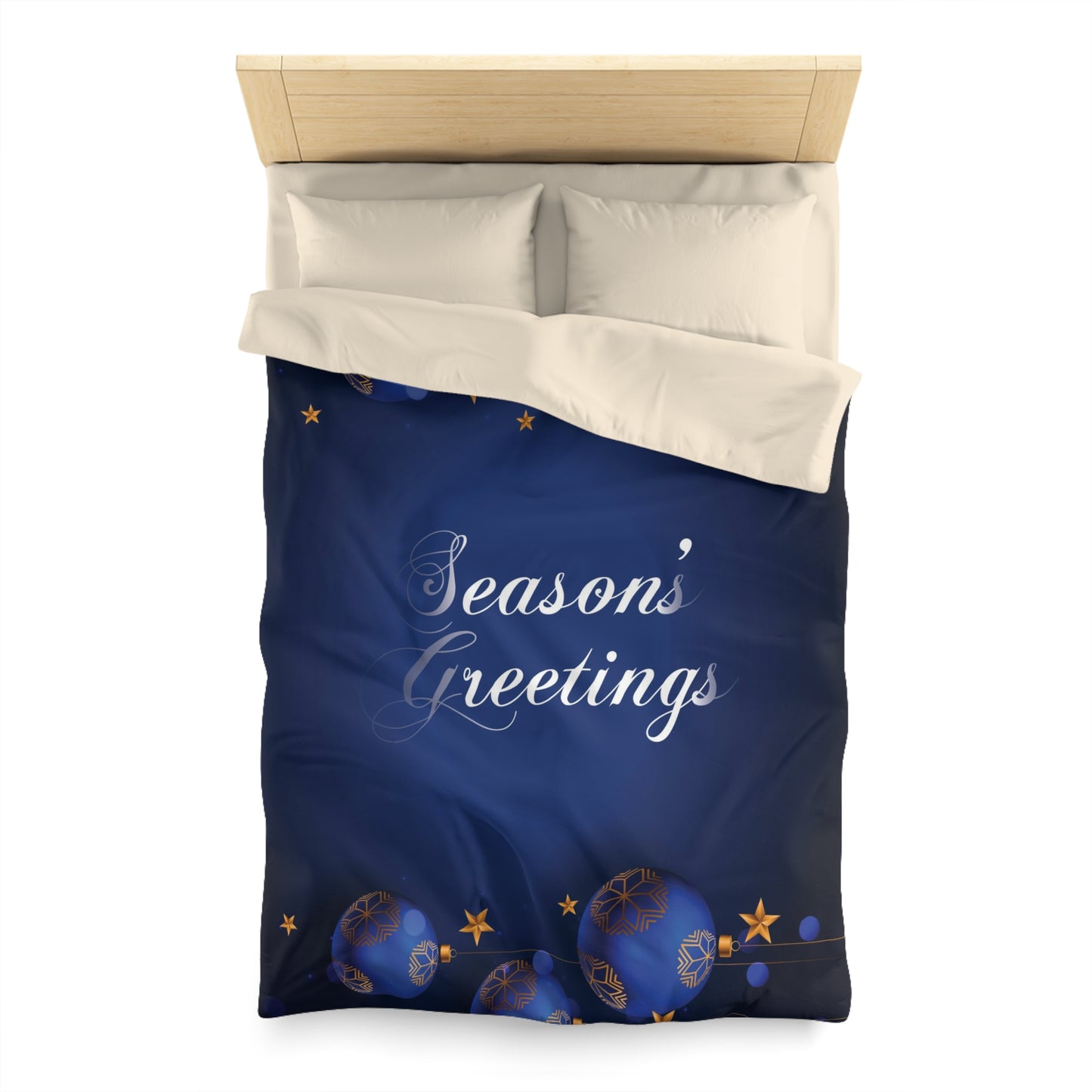 Seasons Greetings Microfiber Duvet Cover for Chirtsmas Gift, Dark Blue