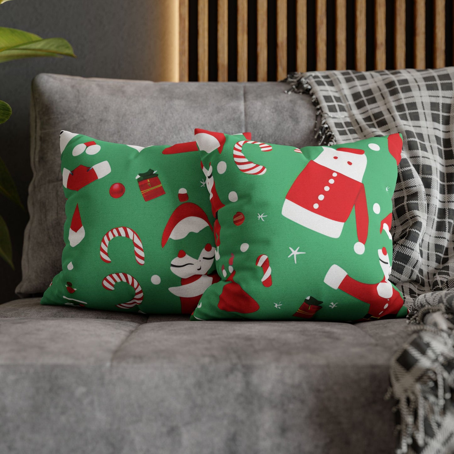 Festive Christmas Square Pillowcase in Soft Spun Polyester with Double-Sided Print