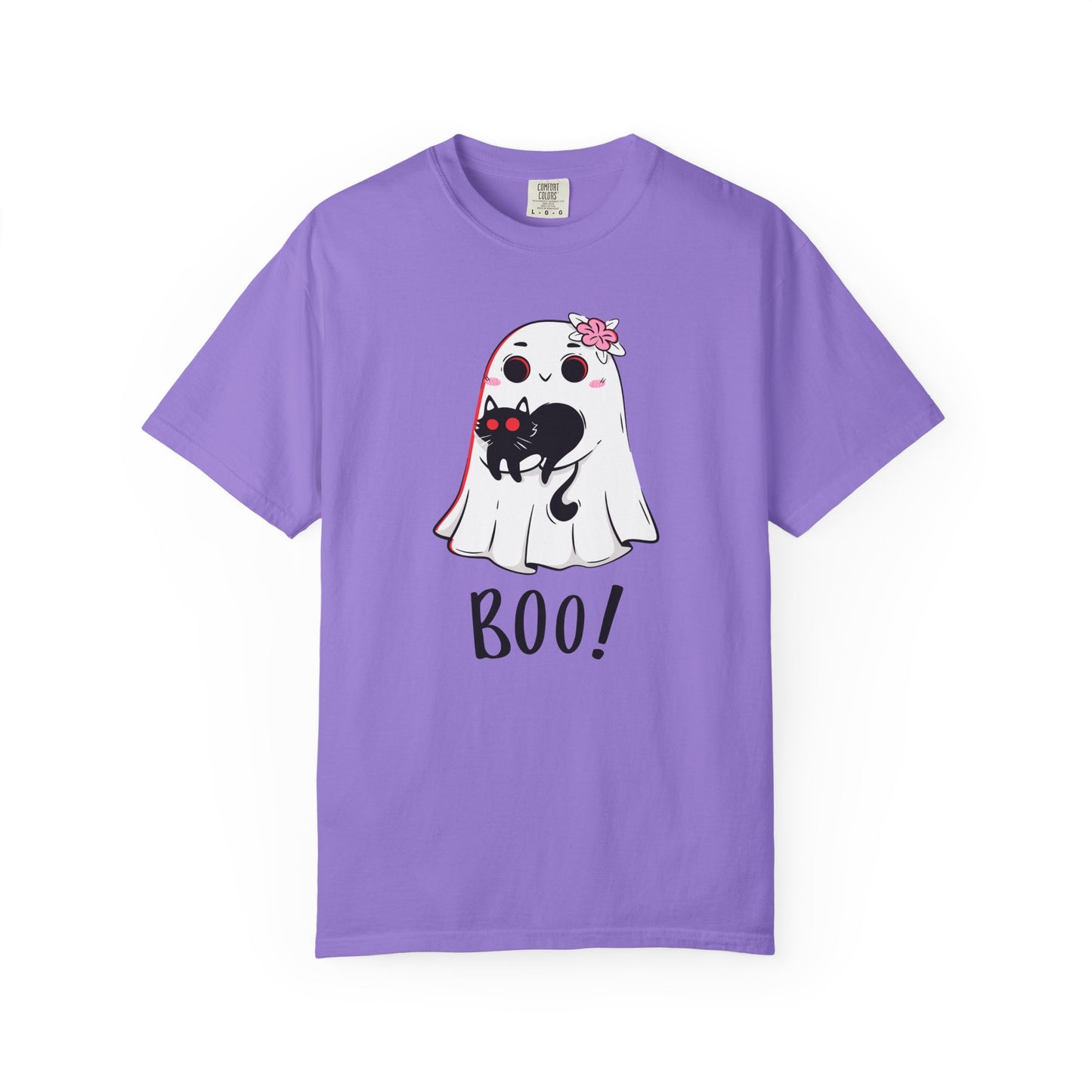 BOO Buddies Tee – Ghost & Cat Duo with Floral Charm