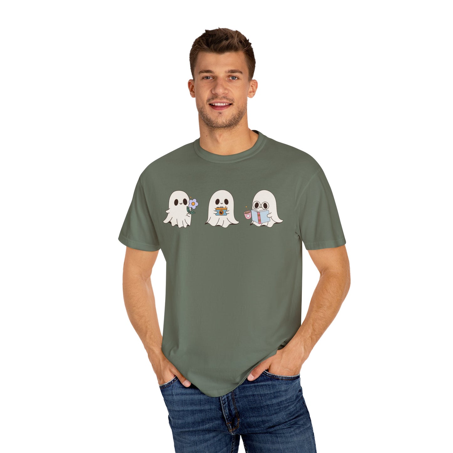 Cute Ghost Trio Halloween T-Shirt – Spooky Season Graphic Tee