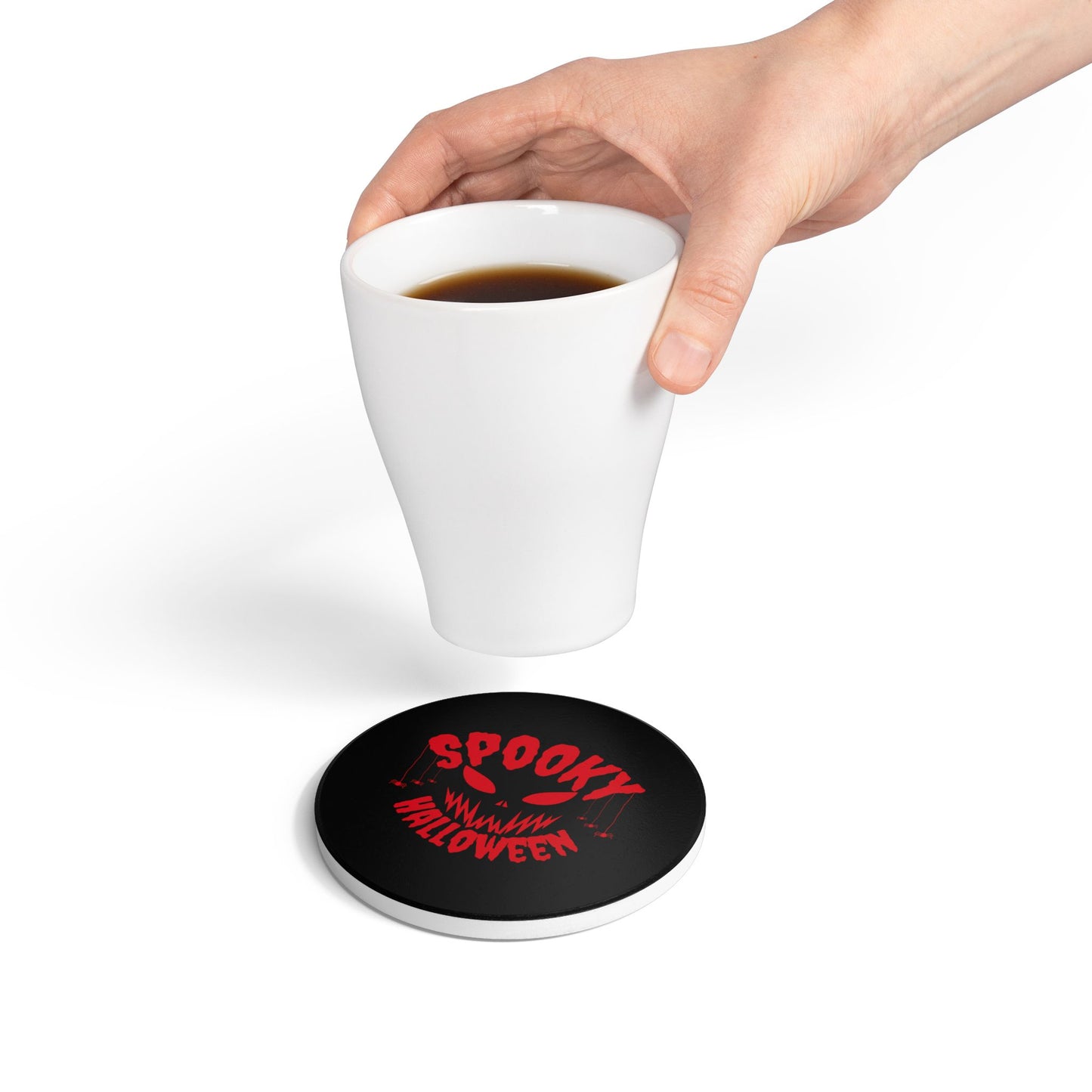 Spooky Halloween Ceramic Coaster – Creepy Face with Spider Accents