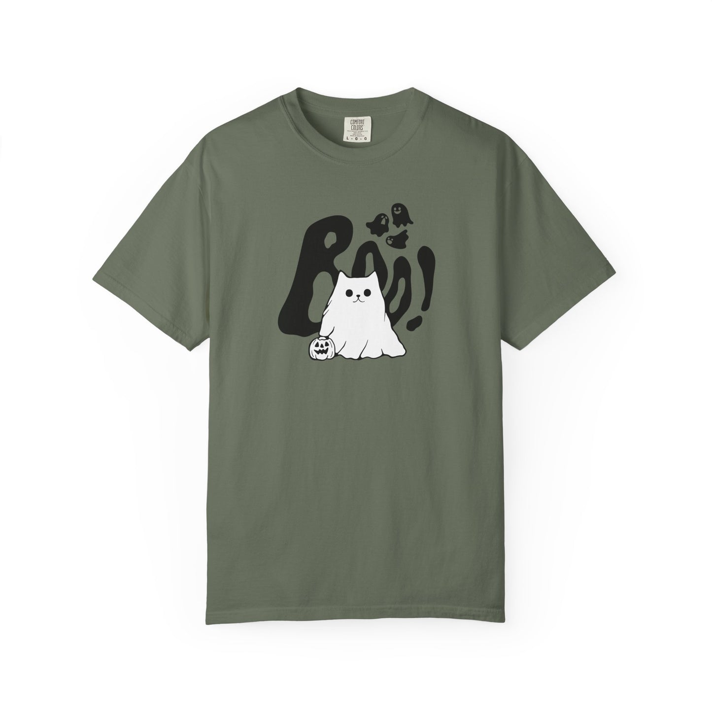 BOO Ghost Cat T-shirt– Pumpkin Purrfection for Halloween