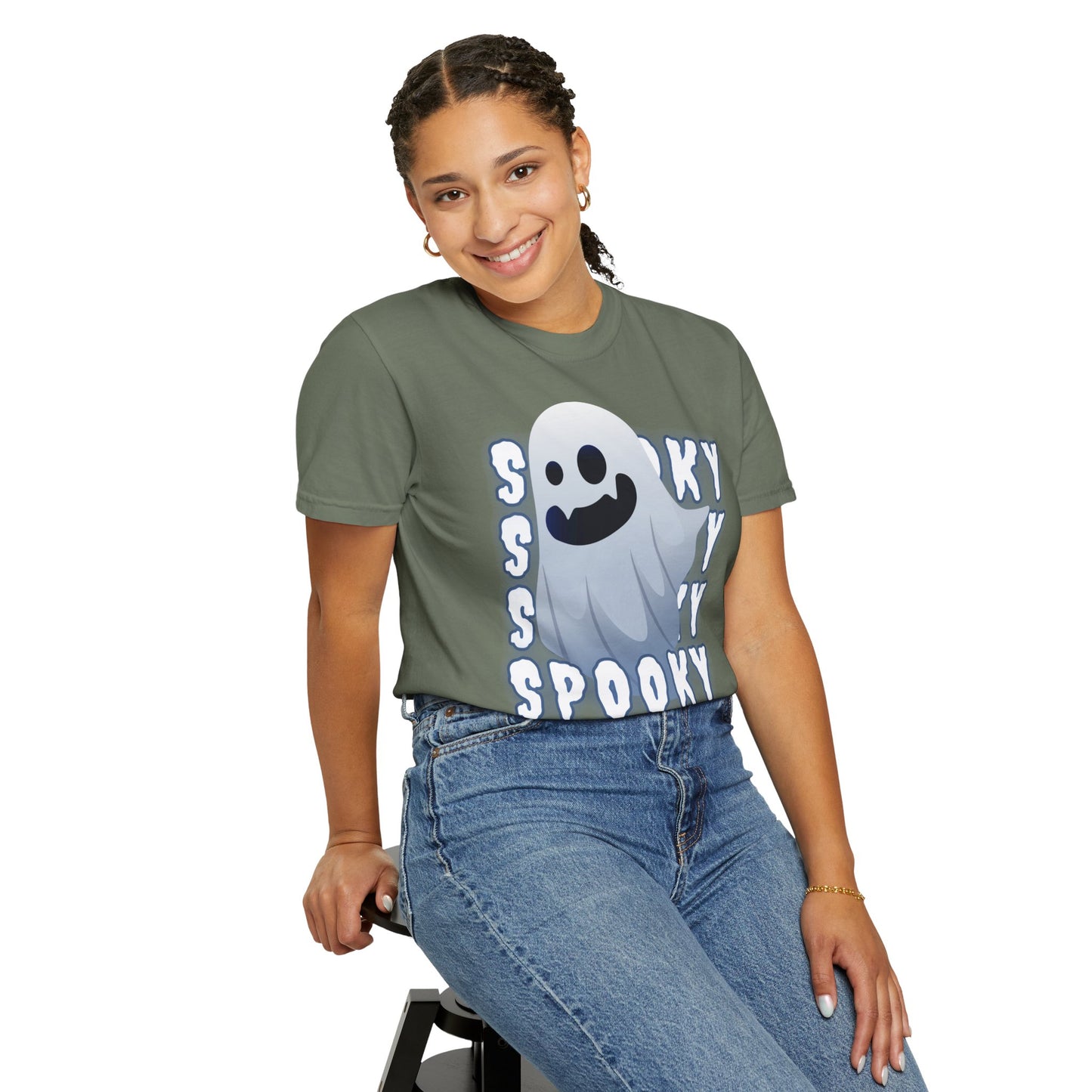 Spooky Stack Tee - Unisex Garment-Dyed T-shirt with Smiling Ghosts