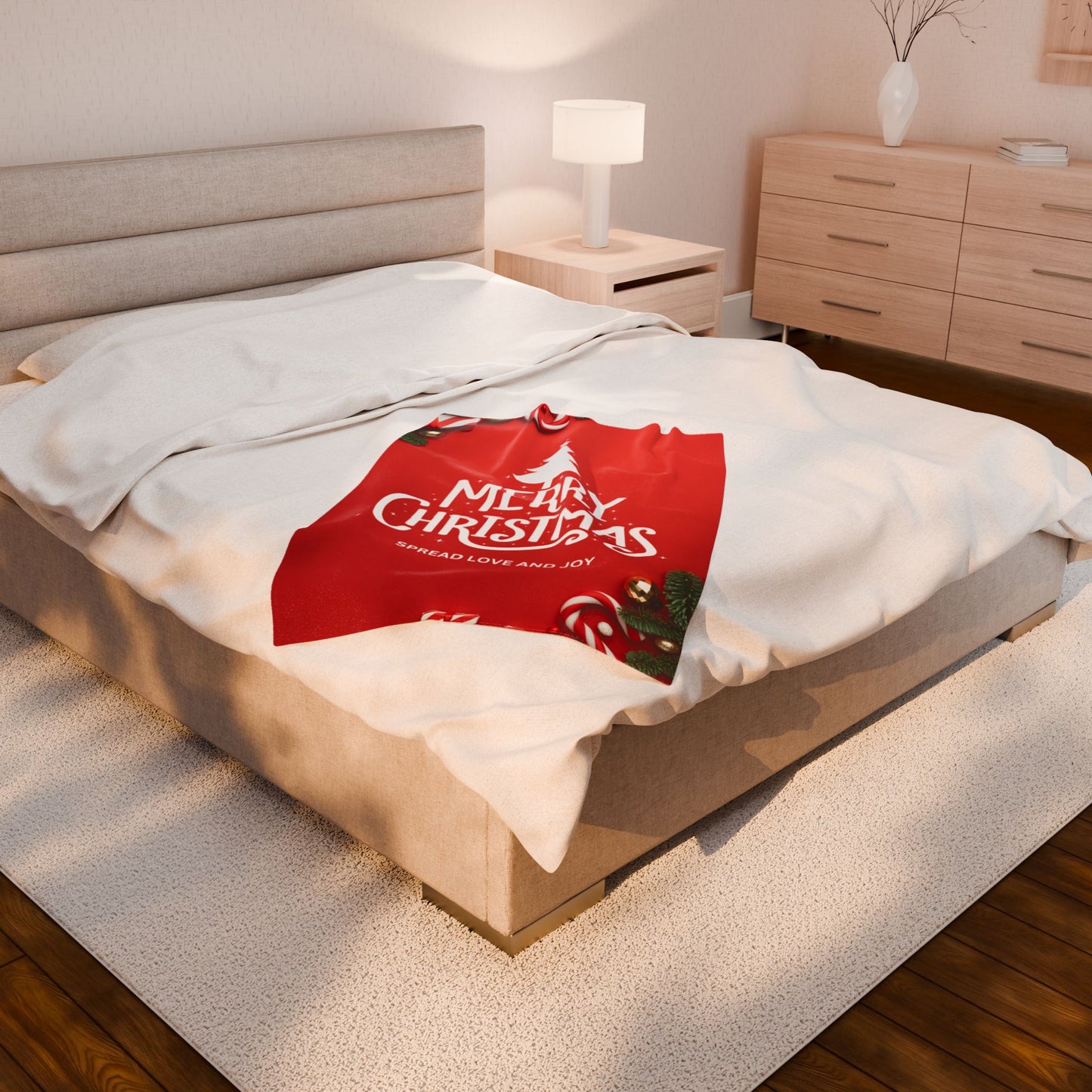 Merry Christmas with Spread Love and Joy Printed Velveteen Plsuh Blanket