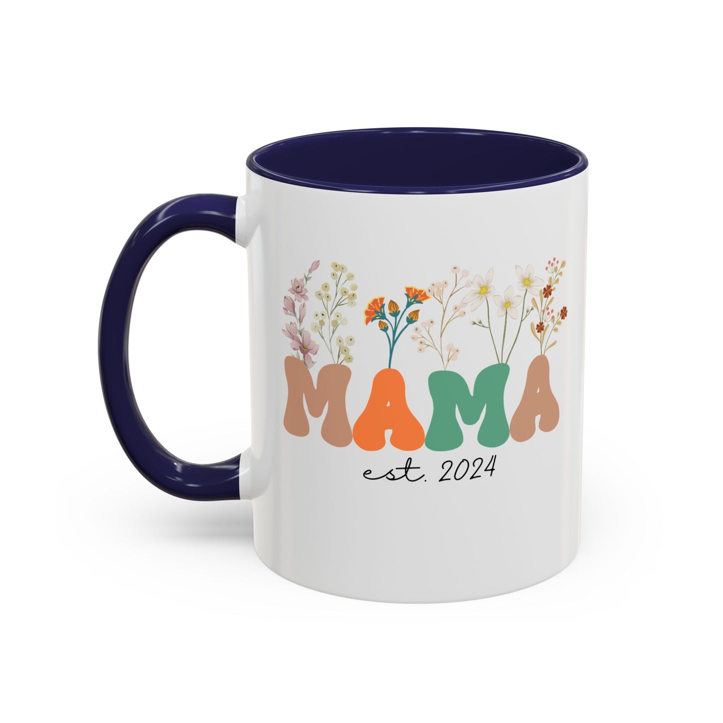 Mama est. Ceramic Coffee Mug – Boho Floral Personalized Mom Gift, 11oz