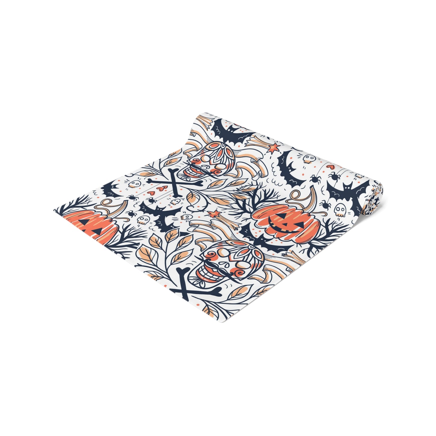 Halloween Table Runner – Pumpkin & Skull Gothic Fall Decor