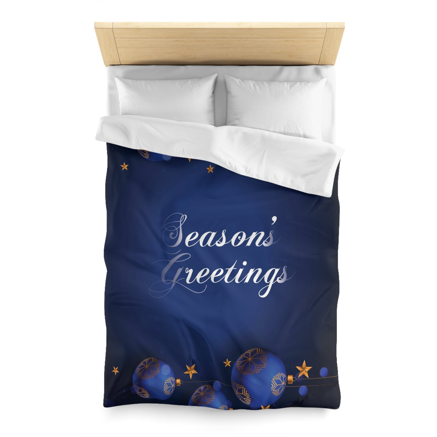 Seasons Greetings Microfiber Duvet Cover for Chirtsmas Gift, Dark Blue