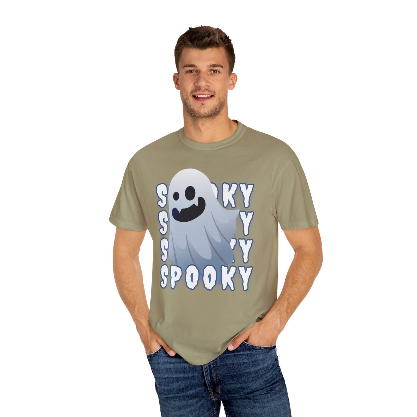 Spooky Stack Tee - Unisex Garment-Dyed T-shirt with Smiling Ghosts
