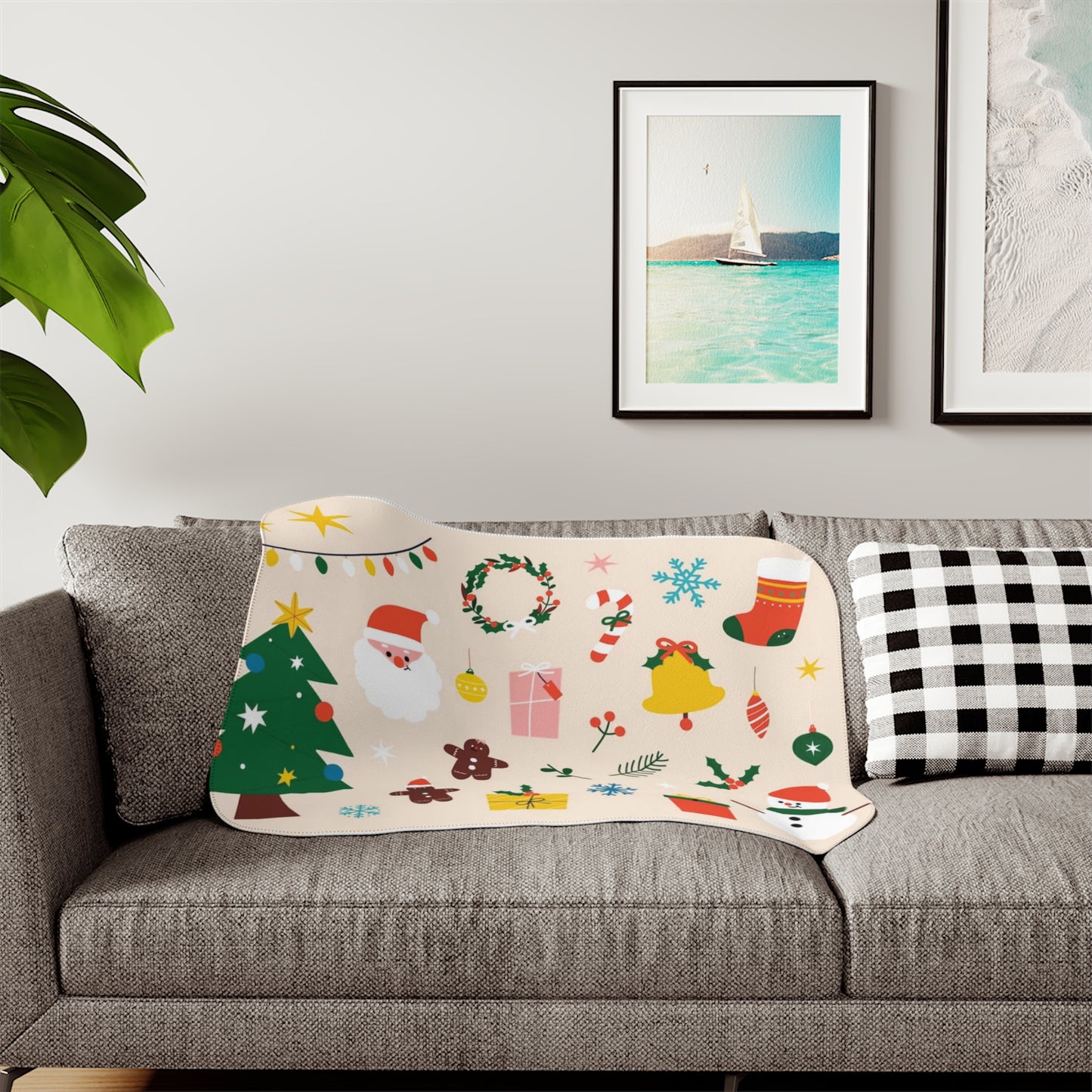 Beige Christmas Sherpa Blankets