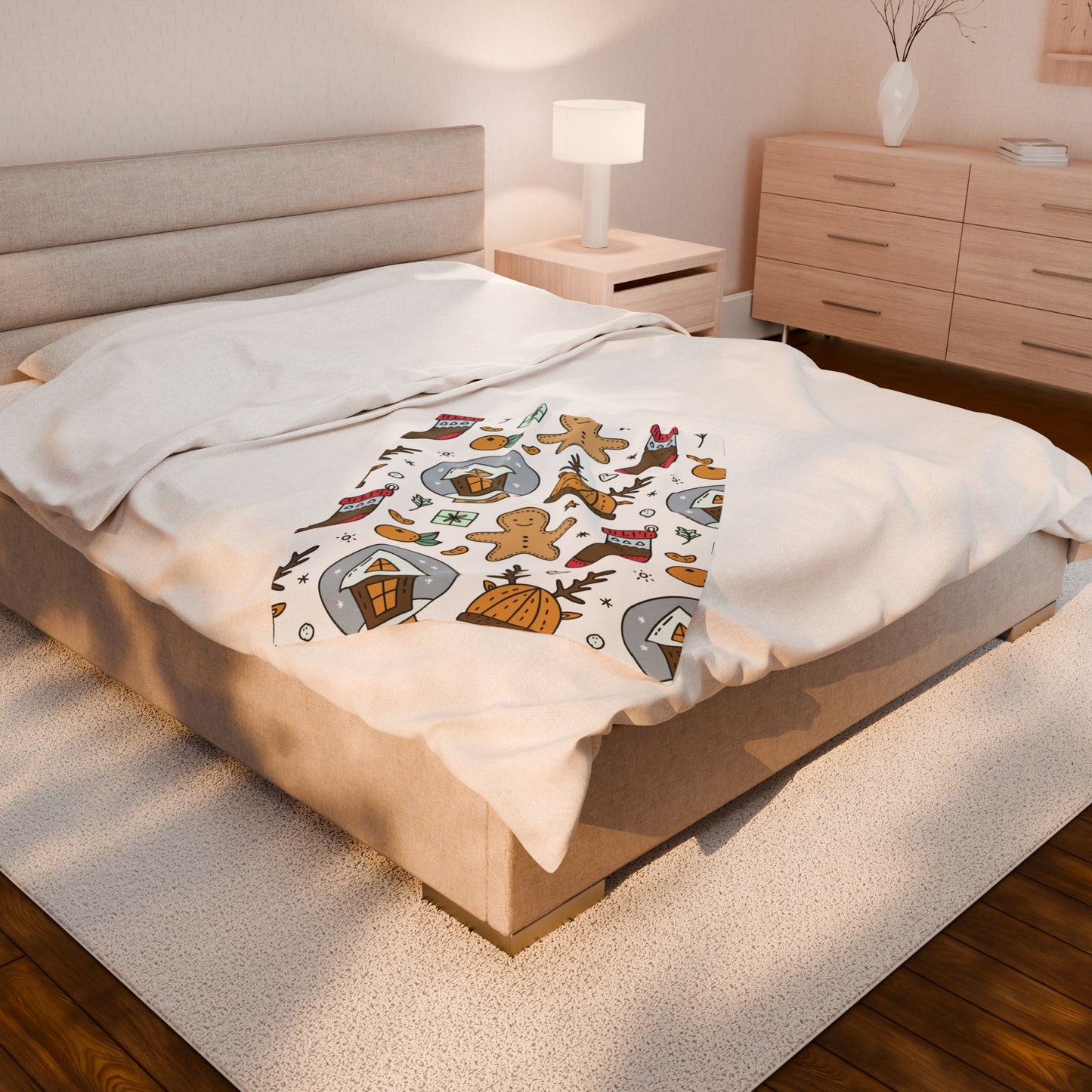 Velveteen Plush Blanket - Gingerbread & Snow Globe Festive Holiday Throw