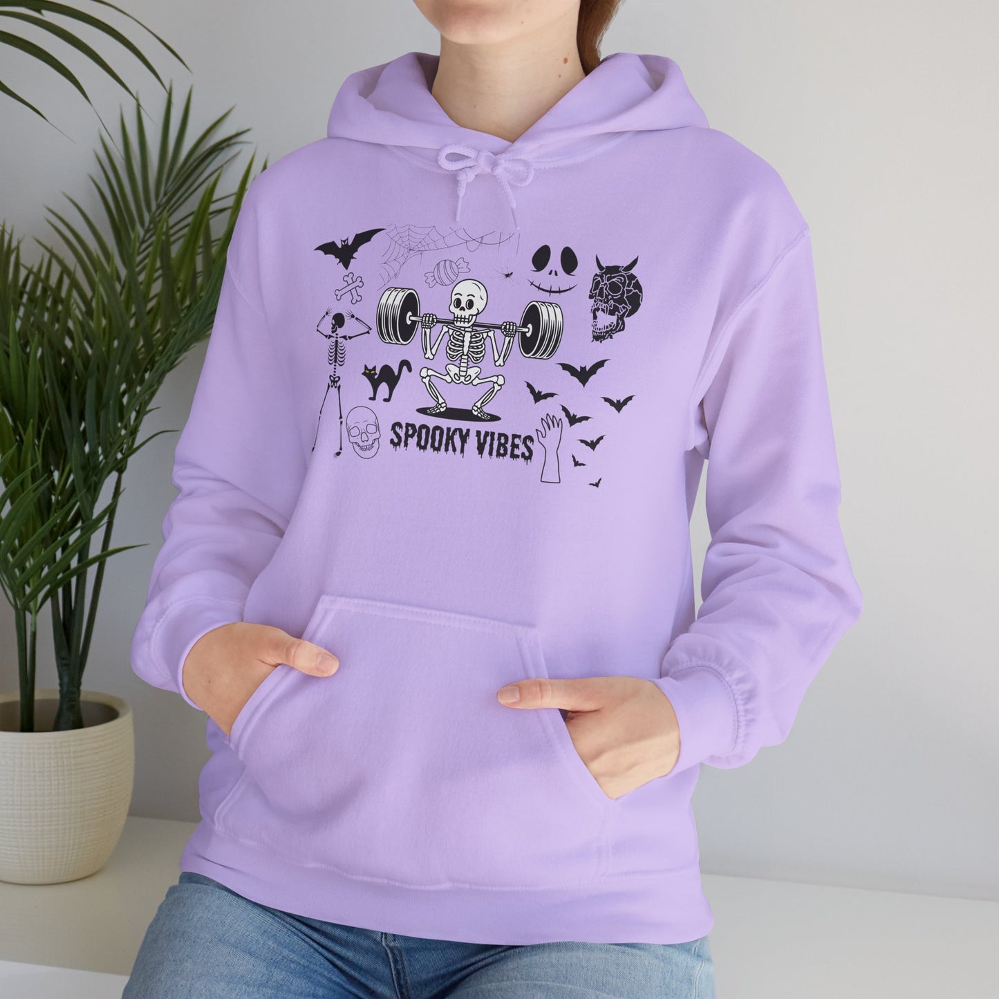 Spooky Vibes Skeleton Hoodie – Fun Halloween Gym-Themed Sweatshirt